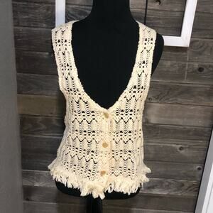 LA Gold boho cotton crocheted vest cream women's size medium